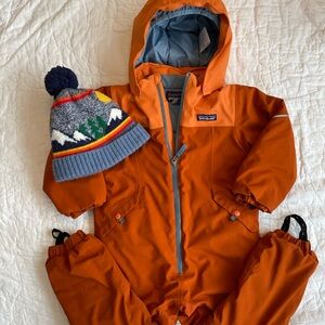 Patagonia Kids' Vibrant Orange Snowsuit with Knit Hat